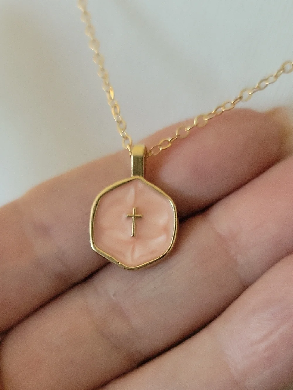Pearly Enamel Christian Cross Pendant Necklace, Choice Of Color